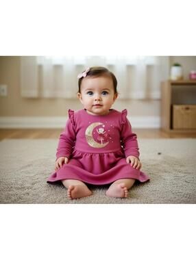 Baby Girl 18 mo Pink Sweater Dress Cat Moon A line Koala Kids Empire Waist